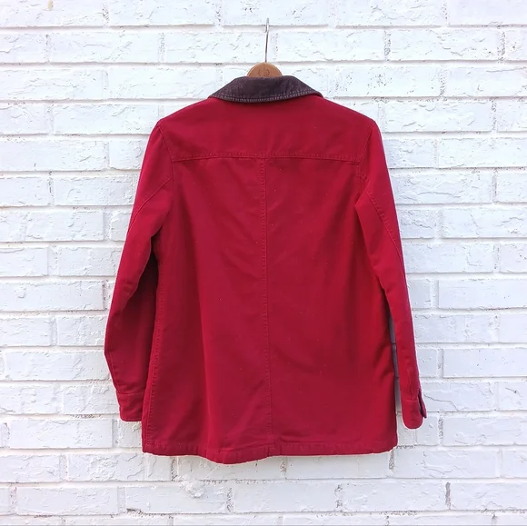 Lands' End Red Barn Coat Jacket with Brown Collar - Picture 4 of 7